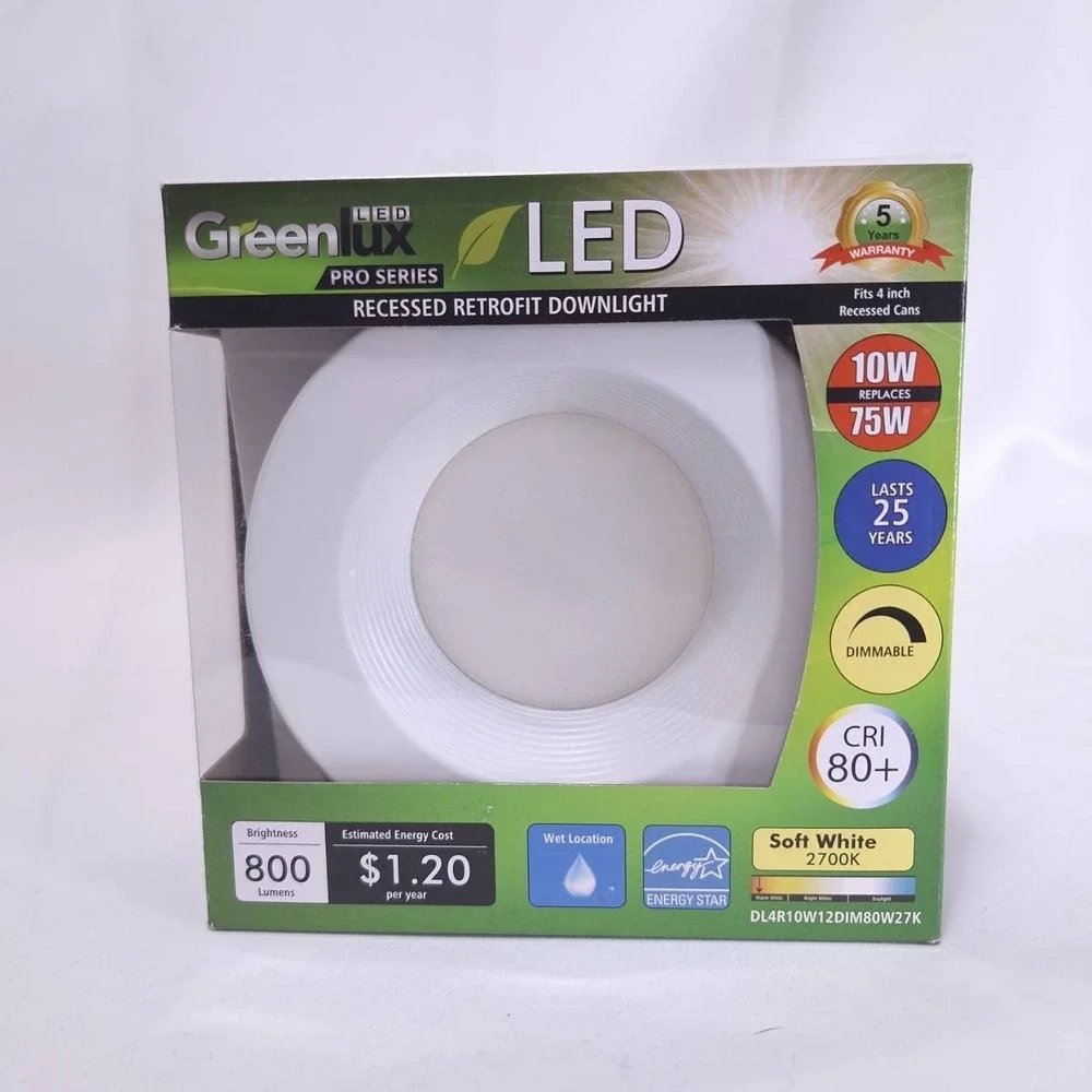 Greenlux LED 4in Recessed Downlight 10W Dimmable‎ Soft White 800 Lumens